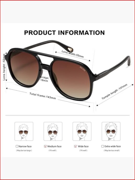 Retro Polarized Aviator Sunglasses, UV400 Protection, Square Frame main image 4